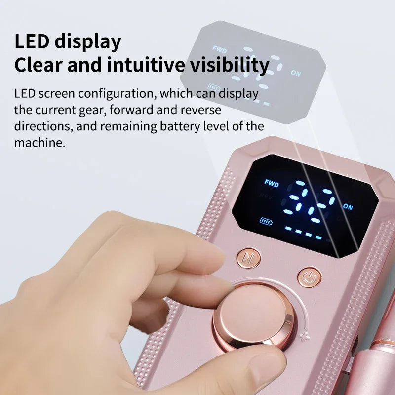 32-Speed Electric Nail Drill Machine with Digital Display & Reversible Rotation for Manicure/Pedicure, Professional Rose Gold Na