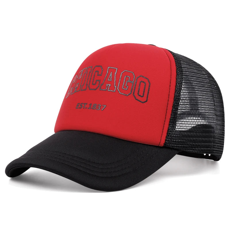 Summer Men Mesh Baseball Cap Outdoor Sport Chicago Letter Snapback Hat For Women Unisex Breathable Caps Hip Hop Trucker Hats