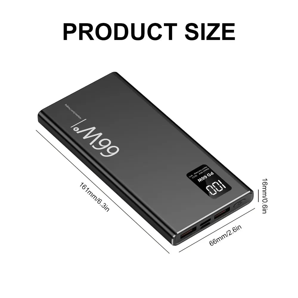 66W Super Fast Charging Power Bank 20000mAh Portable Li-Polymer Battery Dual USB PD 20W Fast Charger for Mobile Phone Black