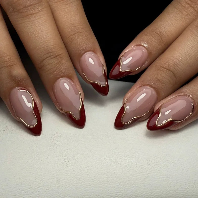 24Pcs French Almond False Nails Glitter with Rhinestones Wearable Fake Nails Artificial Simple Full Cover Press on Nails Tips