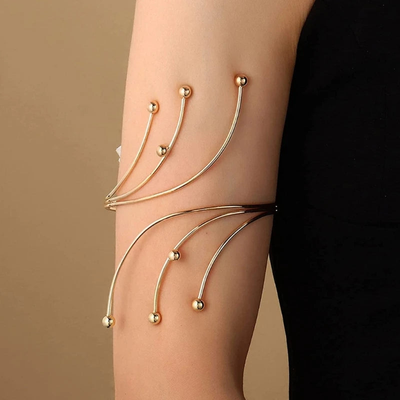Alloy Spiral Armband Swirl Upper Arm Cuff Armlet Bangle Bracelet Egyptian Costume Accessory for Women Gold Silver Color