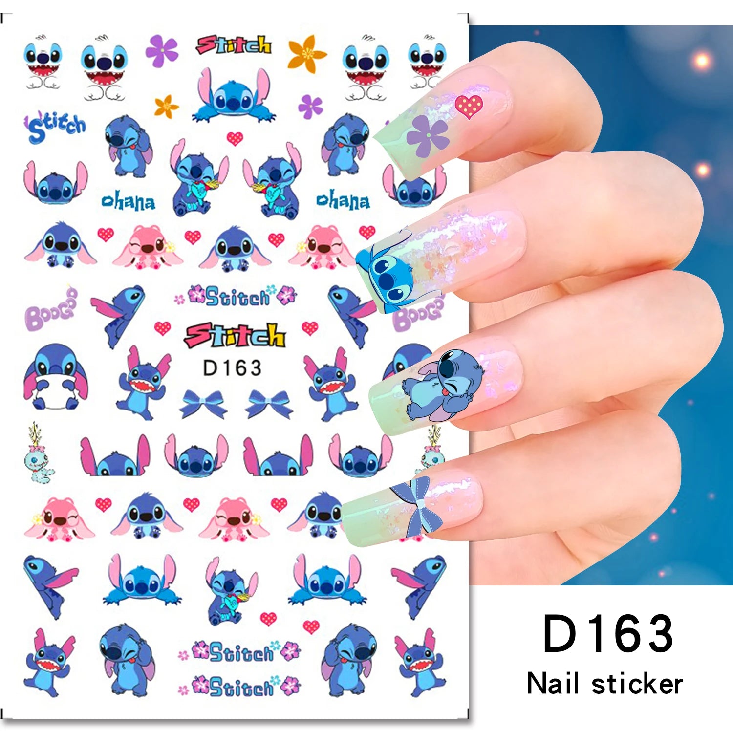 Disney Cartoon Adhesive Nail Stickers Nail Decorative Decals Nail Sliders Stitch Mickey 3D Stickers Press on Nails