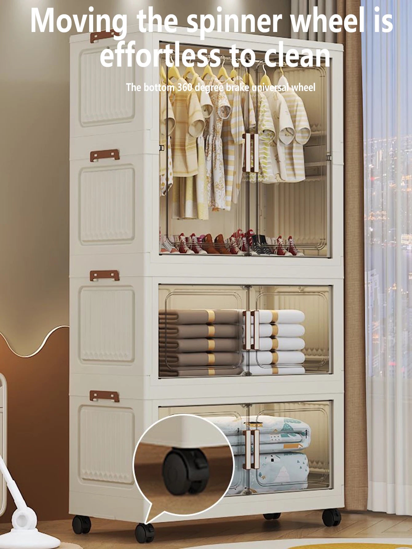Multi-Functional Folding Storage Cabinet with Doors White/Black/Gray for Home Office Kitchen Bathroom Organizer