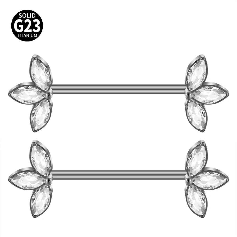 1/2PCS Heart Nipple Piercing Titanium CZ Crystal Sexy Leaf Nipple Shield Ring Nails Barbell Body Pierced Jewelry Chest Decor 16G