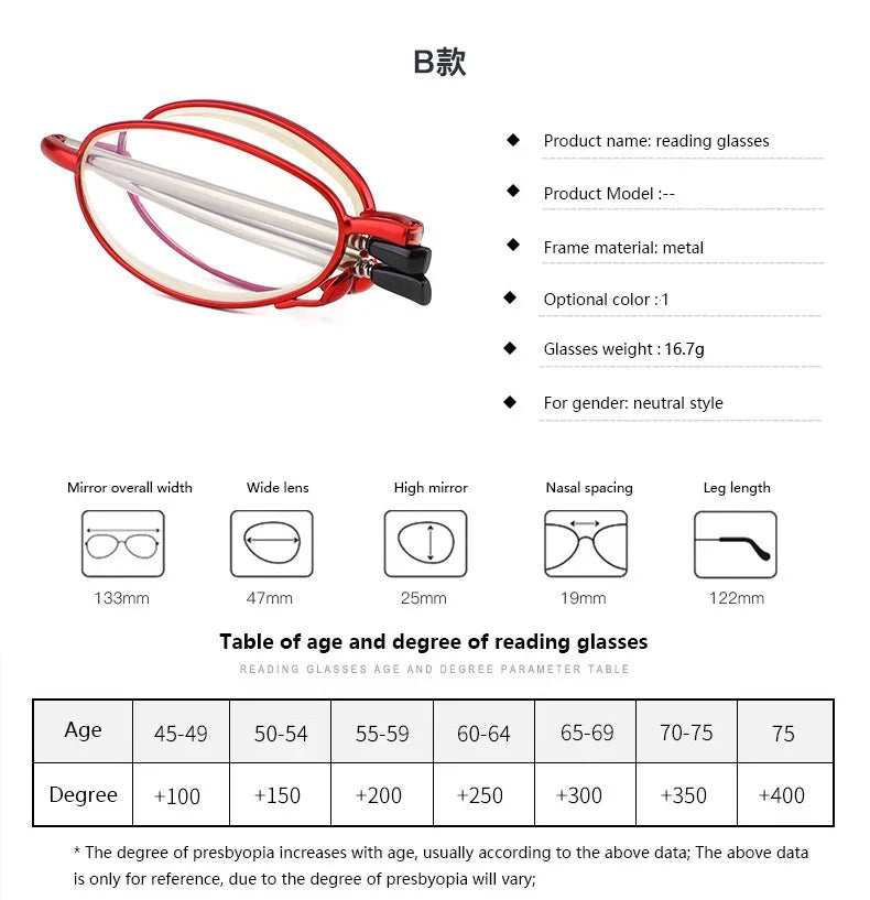 Titanium Alloy Folding Reading Glasses Foldable Presbyopia Men Women Ultra light Eyewear With Case Anti Blue Light 1.0 1.5 2.0