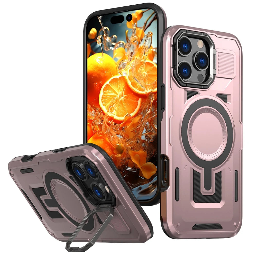 Luxurious Armor Case for iPhone 17 air 16 e 15 14 13 12 11 Pro Max Plus Magnetic Metal Stand Holder Kickstand Protective Hard Co