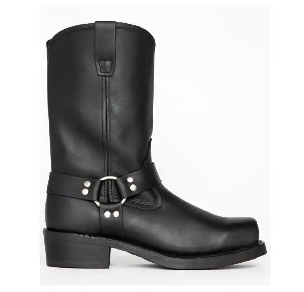 Luxury Retro Cowboy Boots Men Mid Calf Western Boot Men Pu Leather Man Slip On Shoes Winter Knight Boots Booties Plus Size 48