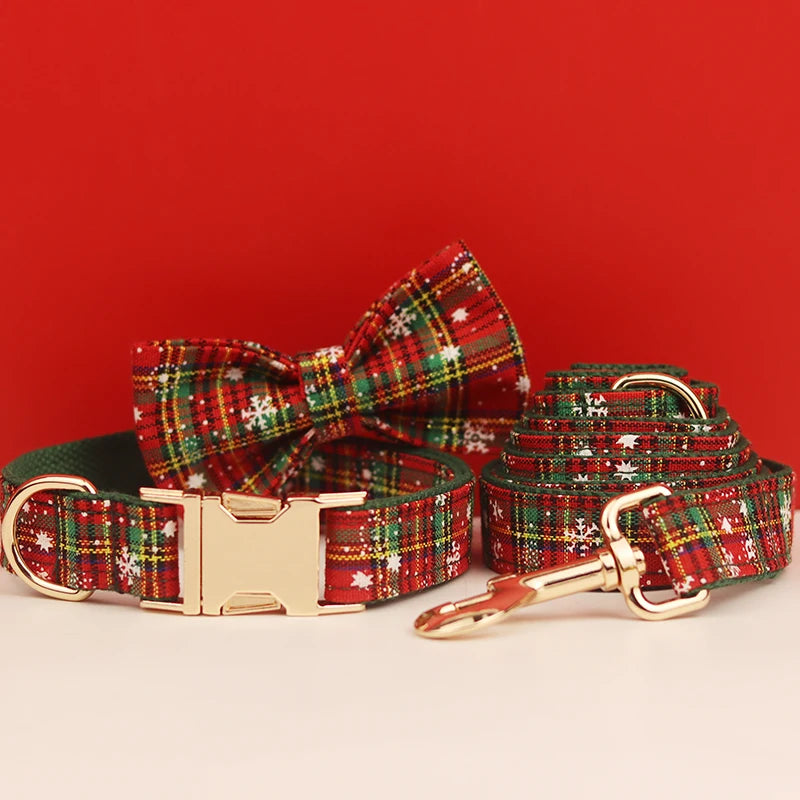 Pet dog collar Handmade knitted necklace Pet dog supplies Woven accessories Autumn Winter Christmas set