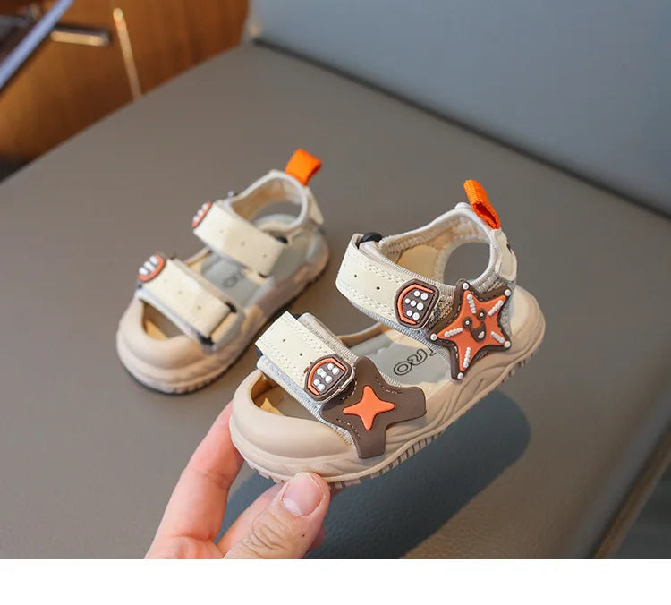 Children Summer Beach Sandals 2026 Super Cool Boys Artifical Leather Breathable Comfortable Flat Sandals Baby Soft Shoes H03272