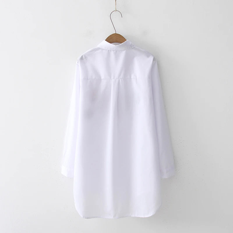 Fashion loose women's cotton embroidered shirt spring and autumn long top 5083