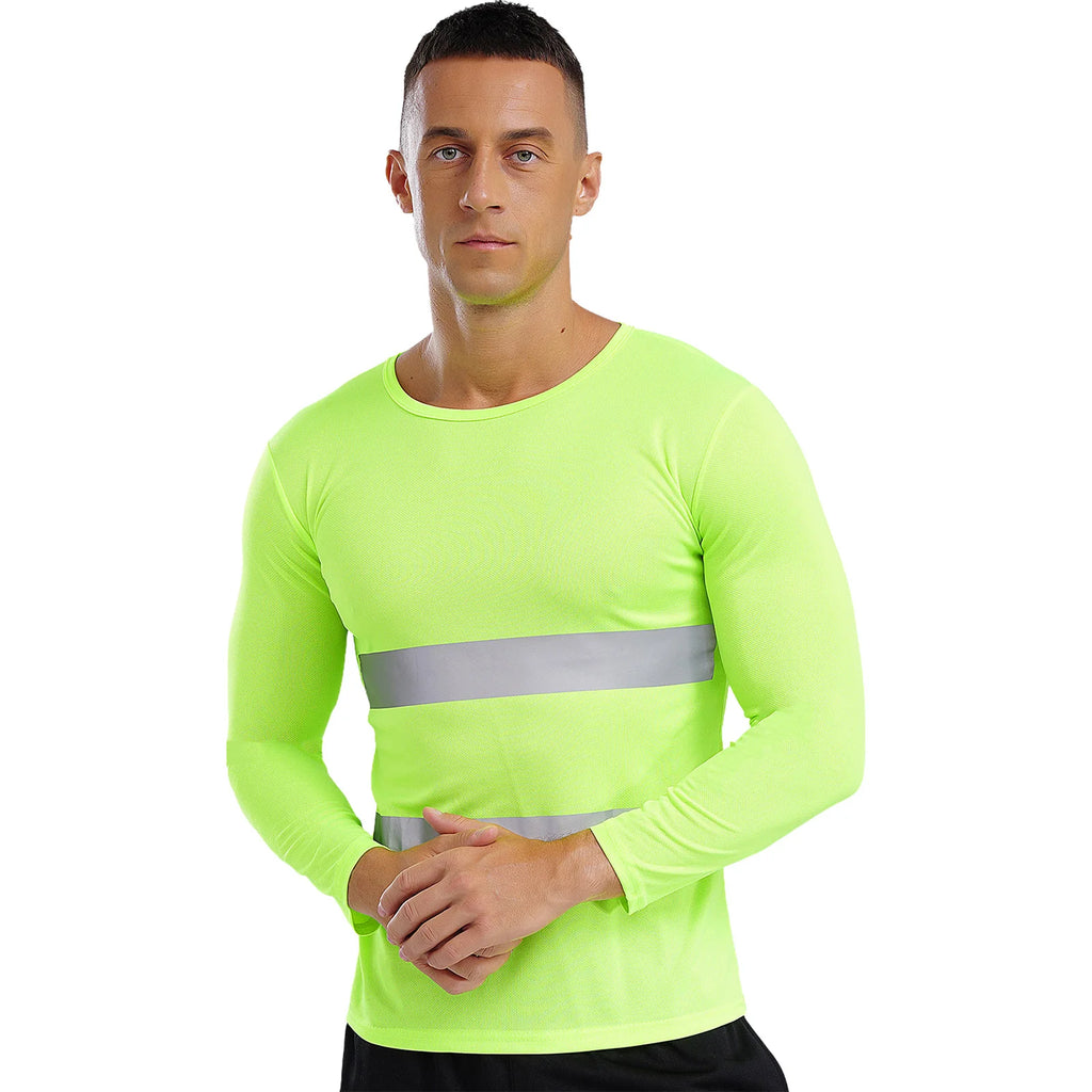 Mens T-shirt Moisture-Wicking Long Sleeves Reflective Safety Top for Volunteer Activities Social Service Cycling Workout Running