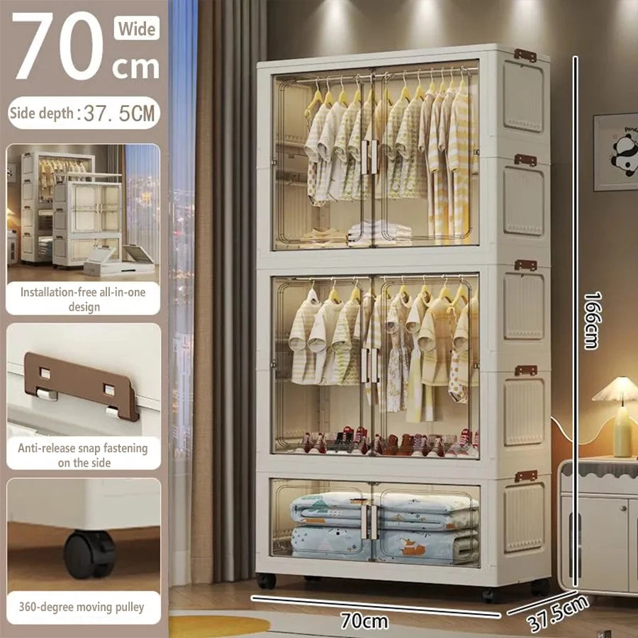 Multi-Functional Folding Storage Cabinet with Doors White/Black/Gray for Home Office Kitchen Bathroom Organizer