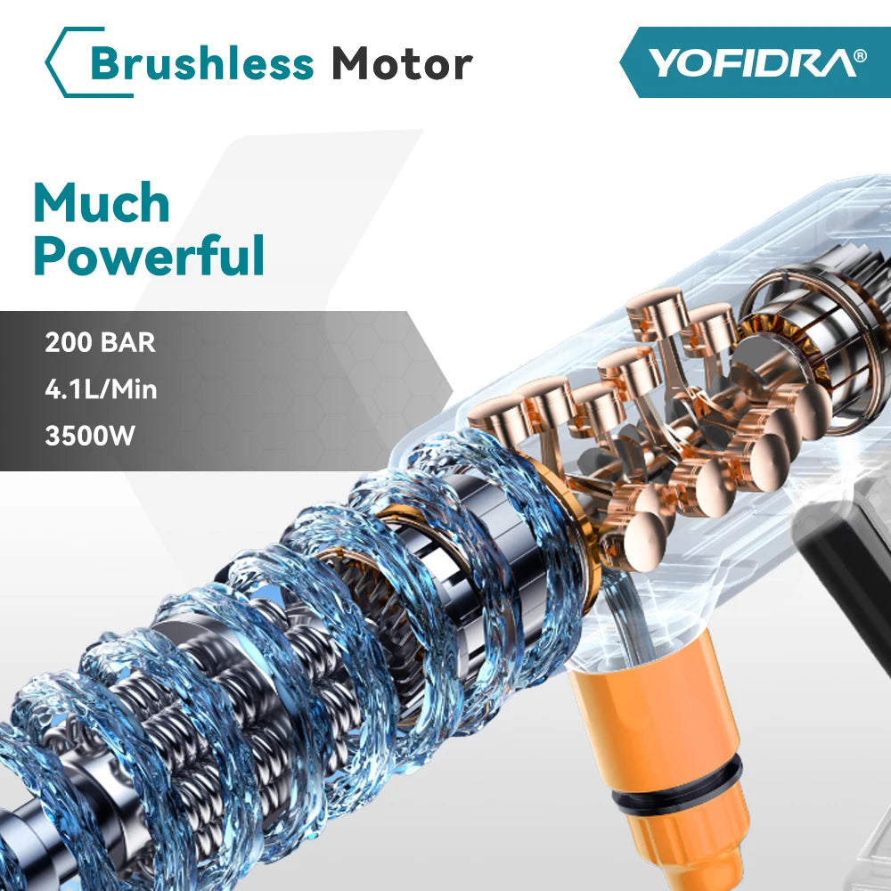 YOFIDRA 200Bar Brushless High Pressure Washer Gun Electric Car Washer Garden Watering Gun Cleaning Tools for Makita Battery Pins
