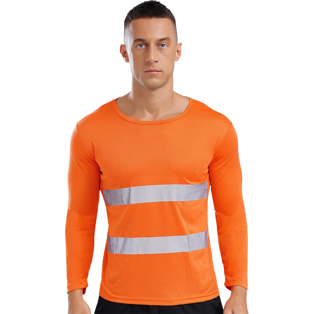Mens T-shirt Moisture-Wicking Long Sleeves Reflective Safety Top for Volunteer Activities Social Service Cycling Workout Running