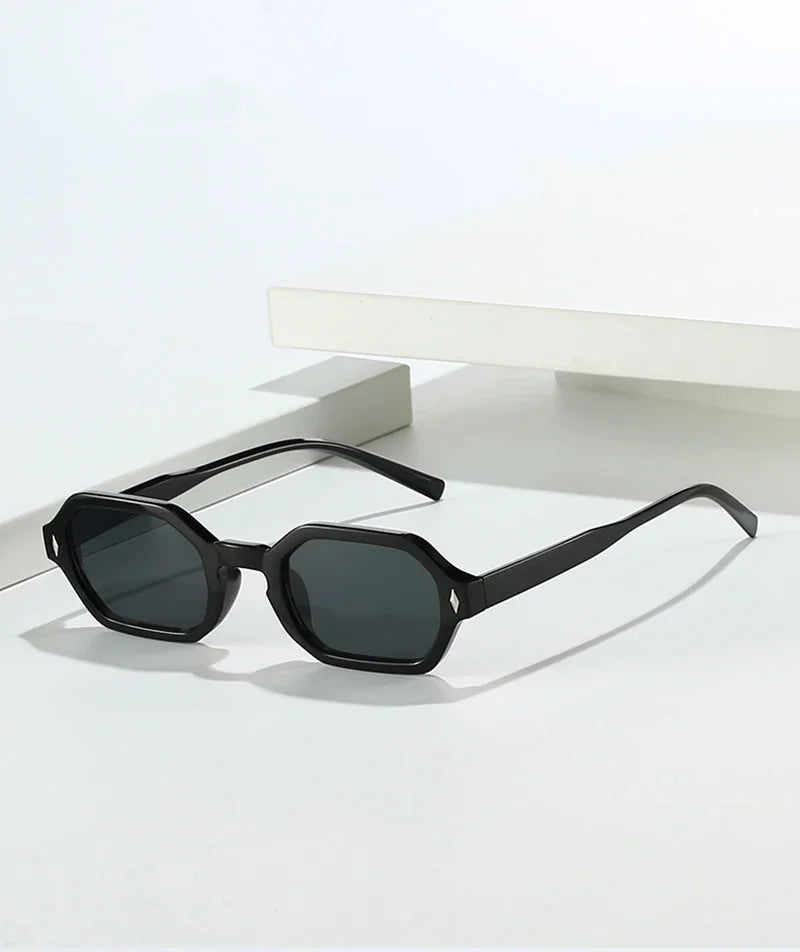 JNPCXI New Retro Small Polygon Rectangle Sunglasses Women Shades UV400 Fashion Blue Gradient Lens Men Retro Rivets Frame