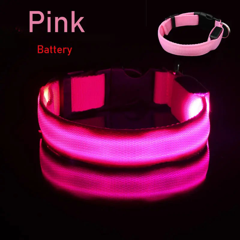 LED Dog Collar Light Big Cat Pet Small Charm Dark Night Safety Light-up Flashing USB Charge Anti Lost Nylon For Chihuahua Leash