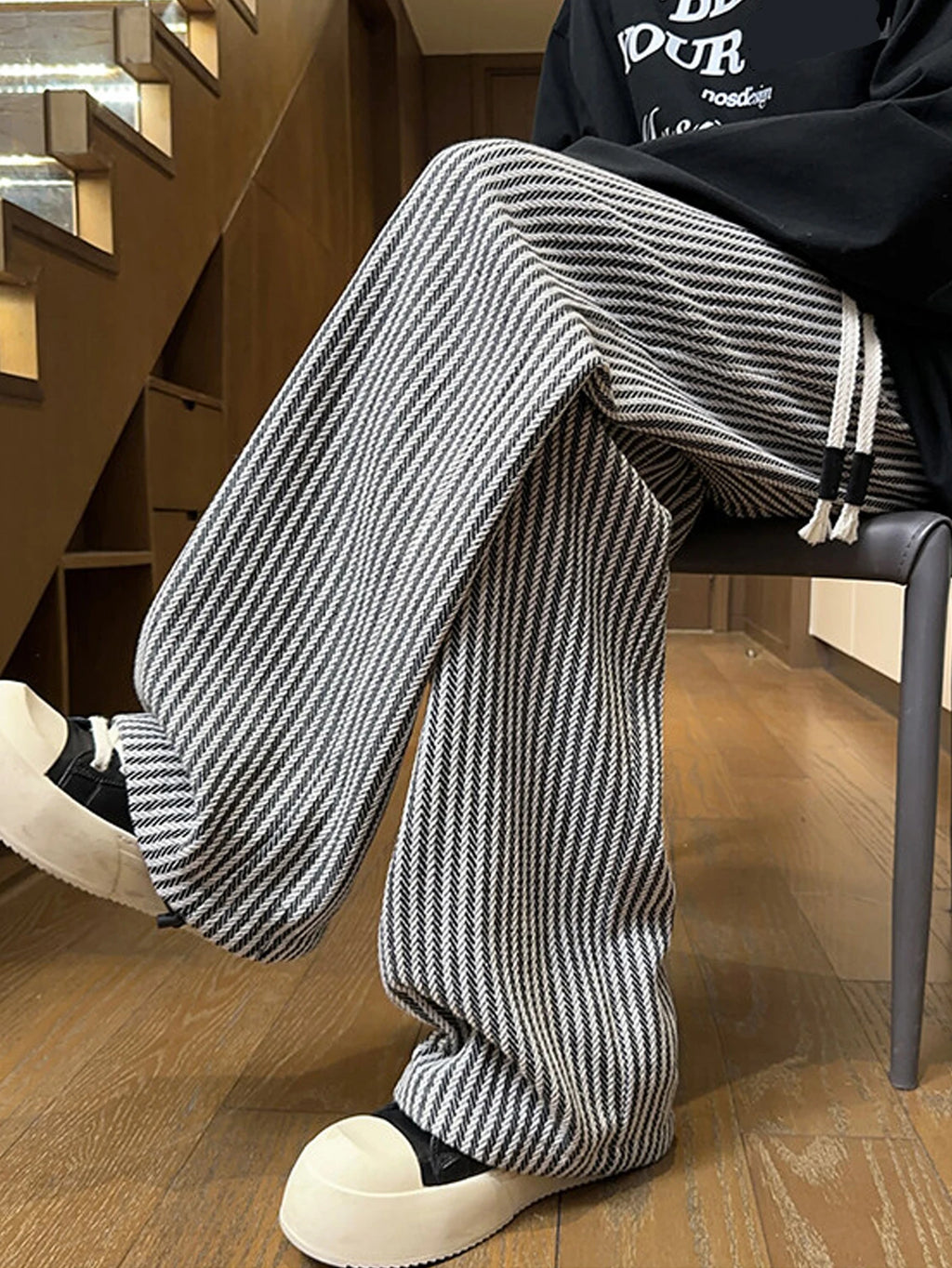 Men's autumn casual striped pants, woven pants, with drawstring elastic waistband, suitable for outdoor daily use