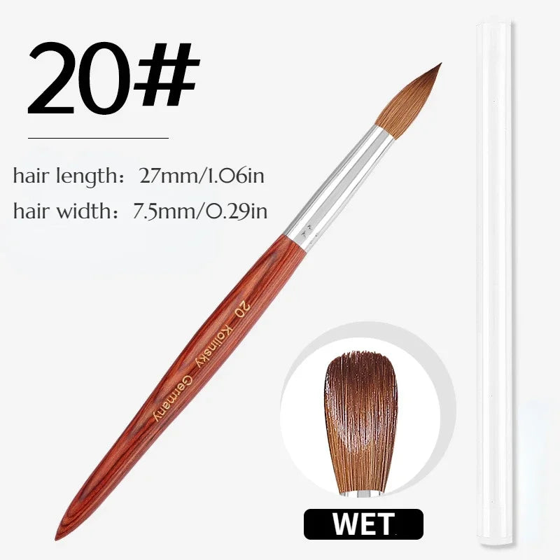 100% Prue Kolinsky Acrylic Nail Brush Oval Round Head Red Wood Handle Professional Salon Quality for Acrylic Powder Size 8-20#