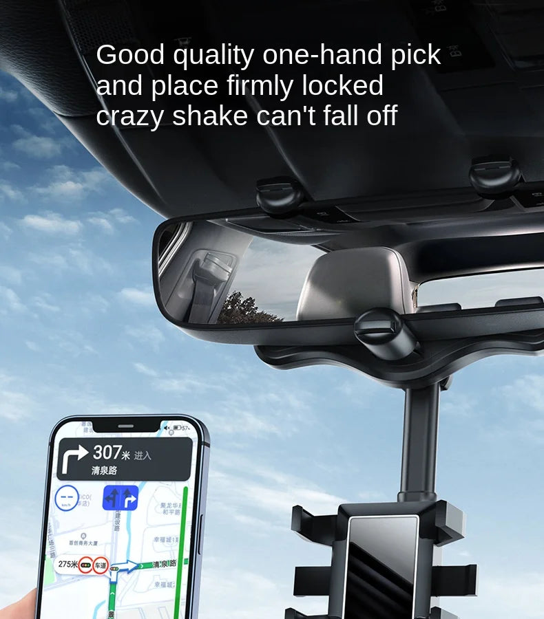 360° Car Rearview Mirror Phone Holder Mount Phone and GPS Holder Universal Rotating Adjustable Telescopic Phone Stand Support