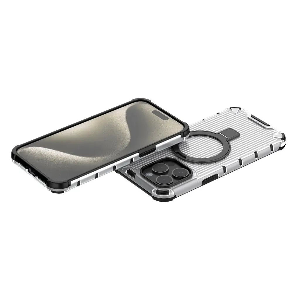 For Magsafe iPhone 17 Air 16 15 14 Plus 13 Pro Max Corrugated Magnetic Metal Bracket Transparent Phone Case Protective Cover