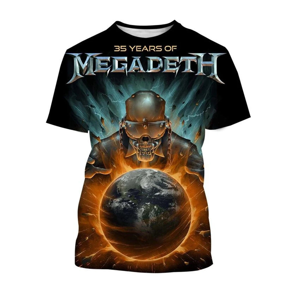 2024 Megadeth 3D Printed T-Shirts Fashion Rock Band Men's Casual T-shirt Summer Men Women Punk Funny Hip Pop Short Sleeve Kids
