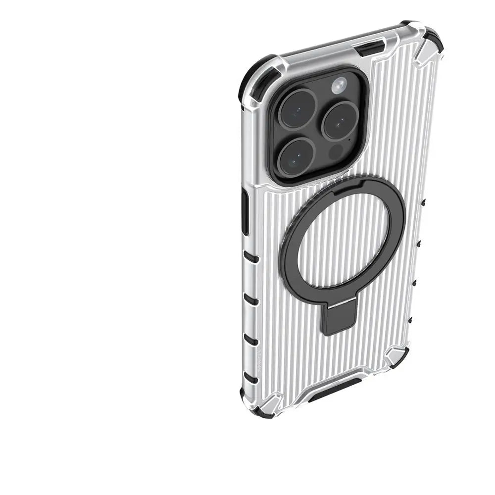 For Magsafe iPhone 17 Air 16 15 14 Plus 13 Pro Max Corrugated Magnetic Metal Bracket Transparent Phone Case Protective Cover