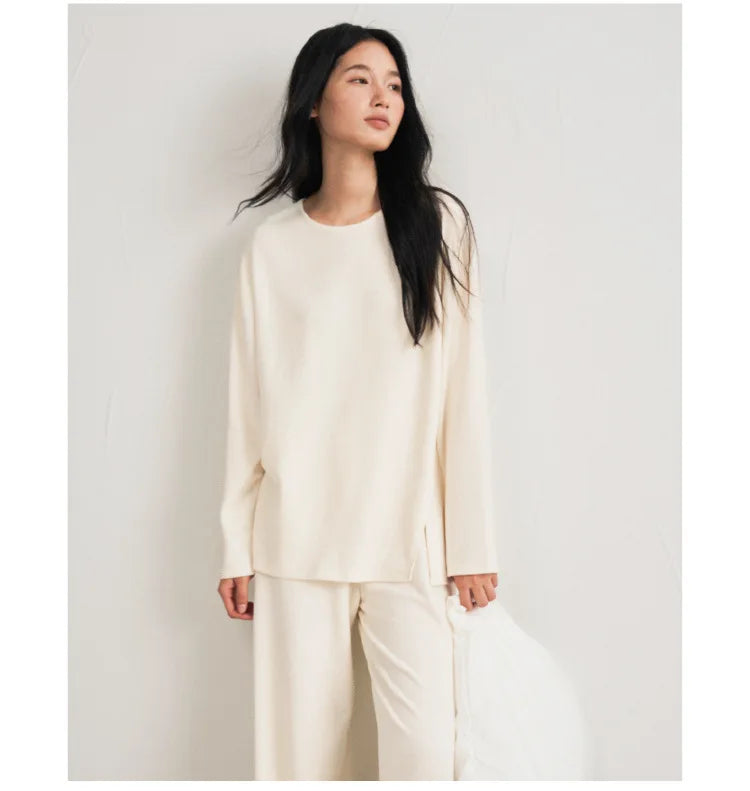 Autumn Winter Women Double-sided Brushed Pajamas T Shirt Pant Two Piece Set for home