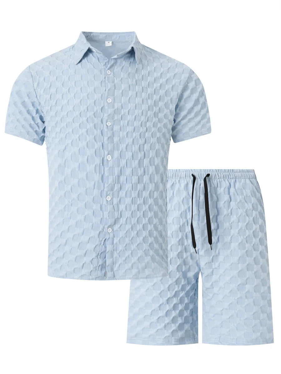 6 colors European and American new summer men's fashion pure color casual blended short-sleeved T-shirt shorts suit S-3XL size