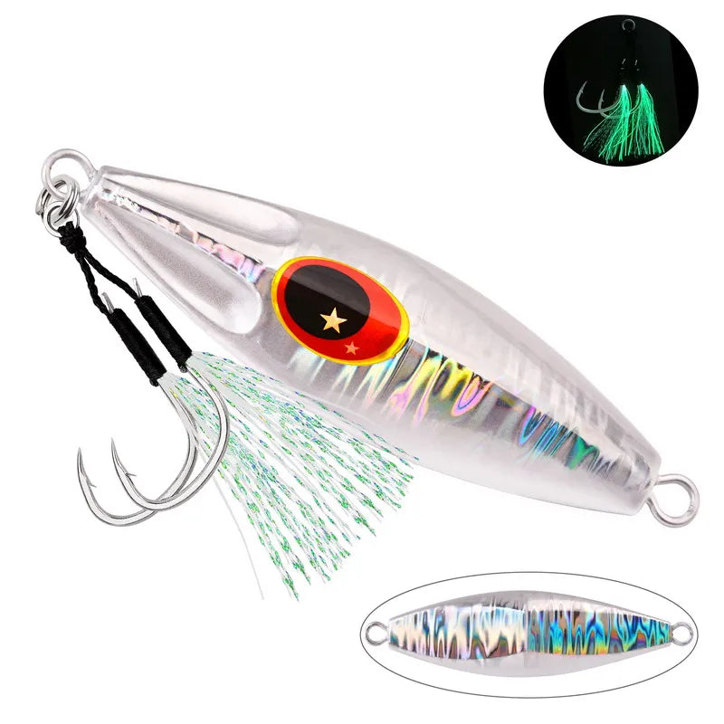 1pcs Glowing Metal Jig Fishing Lure Bionic Sea Bait With Realistic Action Durable Slow Pitch Jig For Nighttime Catches