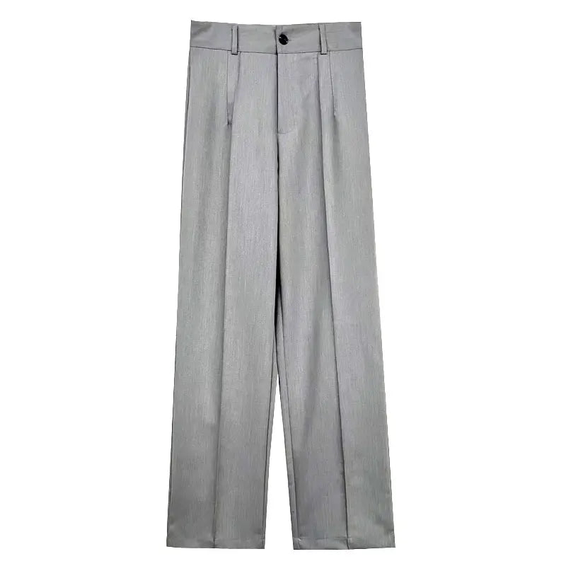 Women Chic Fashion Office Wear Straight Pants Vintage High Waist Zipper Fly Female Trousers Mujer