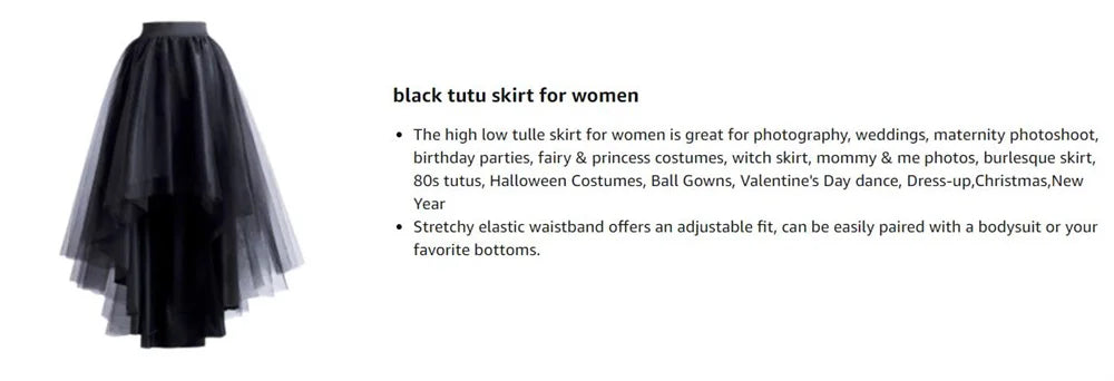 MisShow Gothic Punk Hi-Lo Tulle Maxi Women Skirt Elastic Waist High Low Mesh Net Costume Party Prom Cocktail Long Tutu Dress