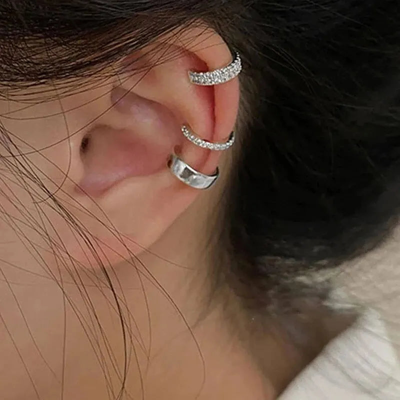 3 PCS Small Pearl Clip-On Earrings Shiny CZ Stone Classic Silver Gold-color Simple Style Daily Wear Party Jewelry For Woman