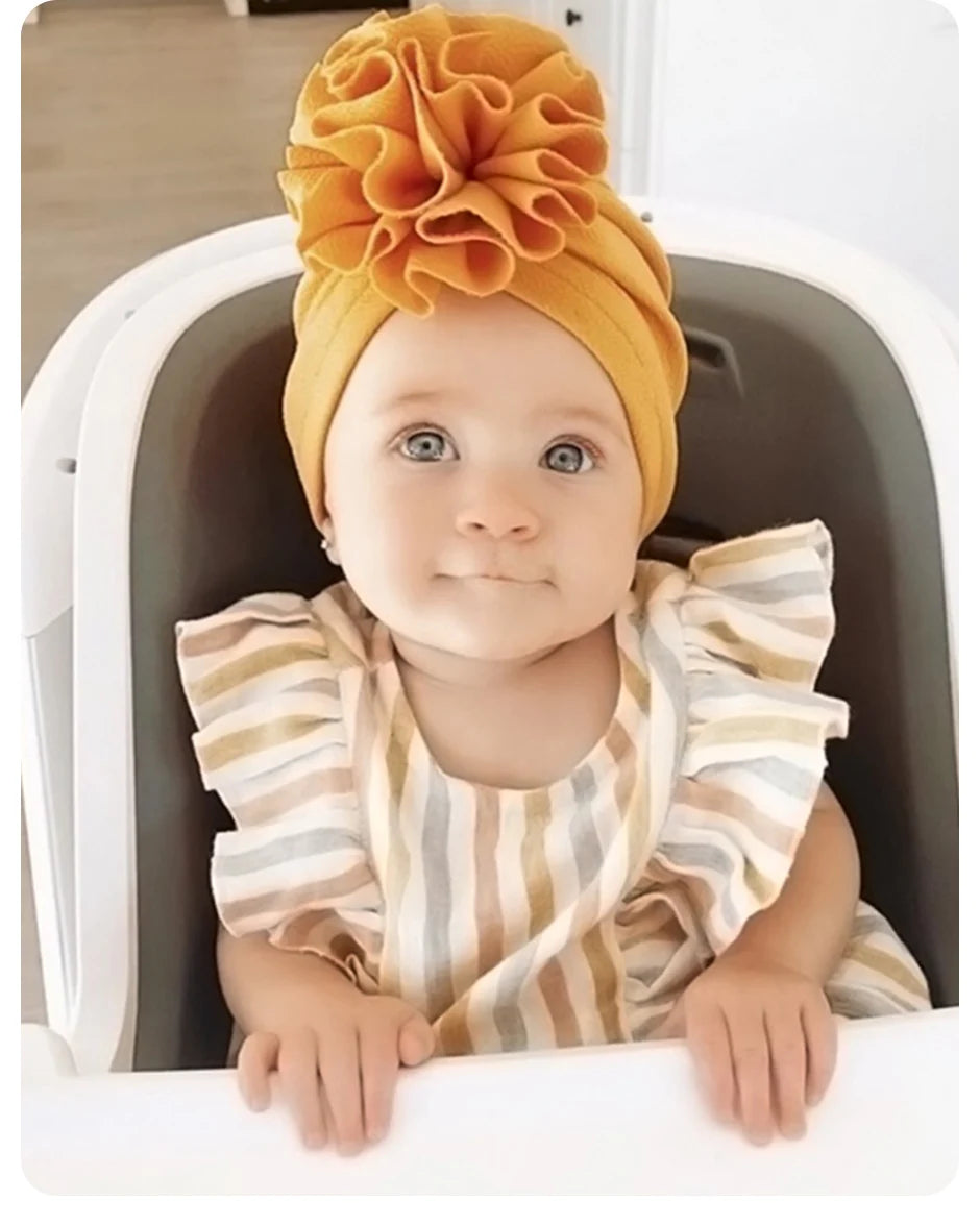 Cute Flower Baby Turban Hat Soft Baby Girl Headwrap Beanie Hat For Newborn Infant Toddler Headwear Headband