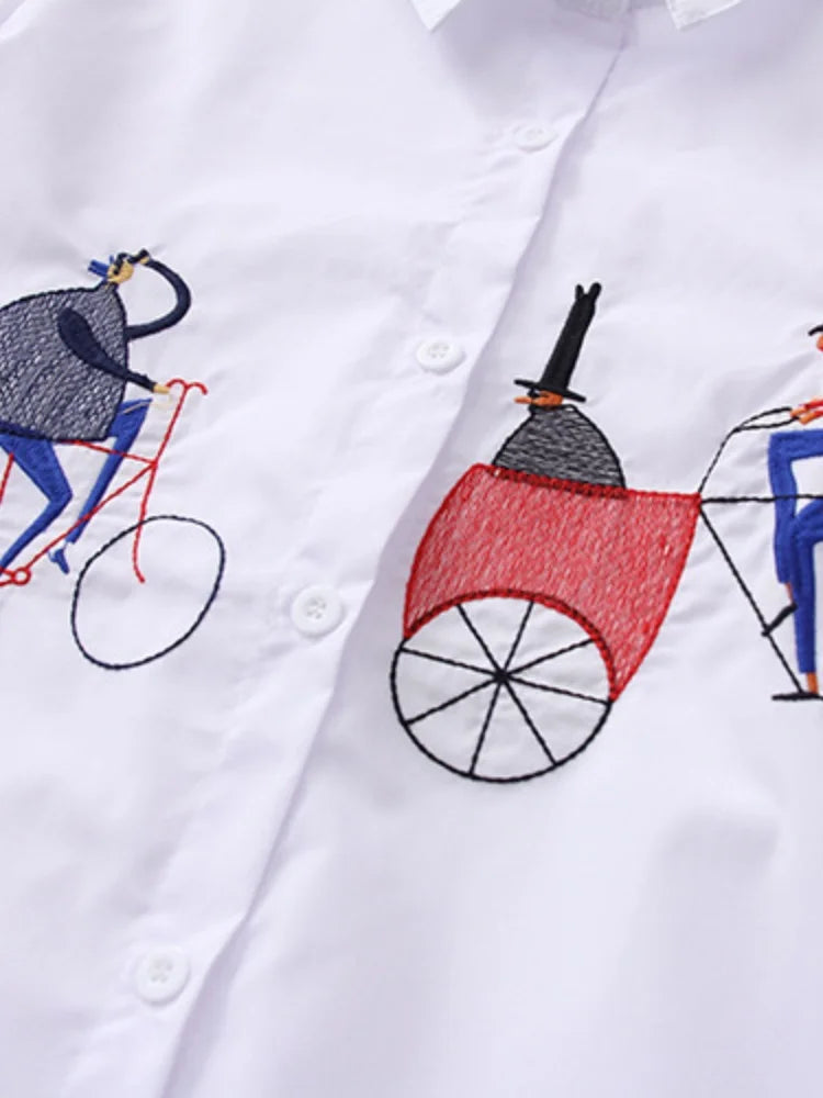 Fashion loose women's cotton embroidered shirt spring and autumn long top 5083