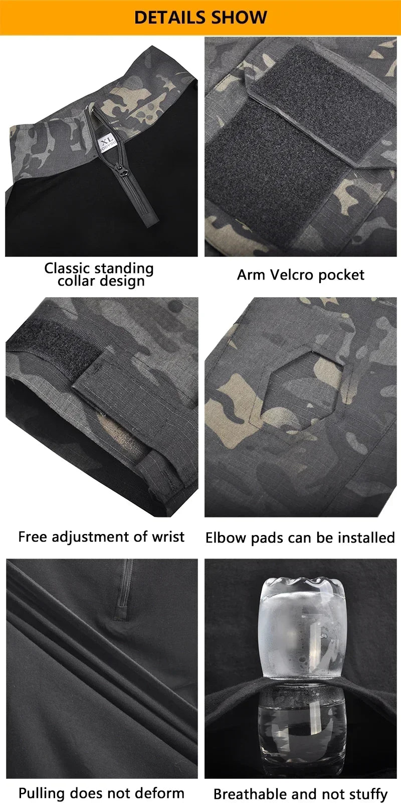 Outdoor Long Sleeve Tactical Shirts Combat Shirt 1/4 Zipper Ripstop Cotton Wear-resisting Camo Airsoft T Shirts Men Clothing