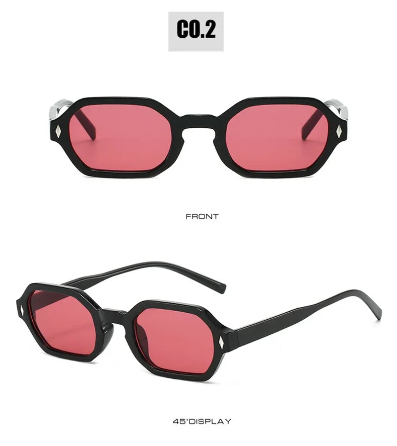 JNPCXI New Retro Small Polygon Rectangle Sunglasses Women Shades UV400 Fashion Blue Gradient Lens Men Retro Rivets Frame