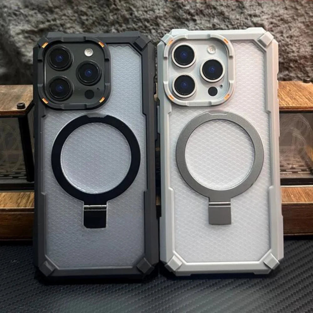 Rugged Shockproof Metal Magnetic Case For iPhone 17 Air 16 15 14 13 12 Pro Max Plus Holder With Camera Glass Ring Armor Cover