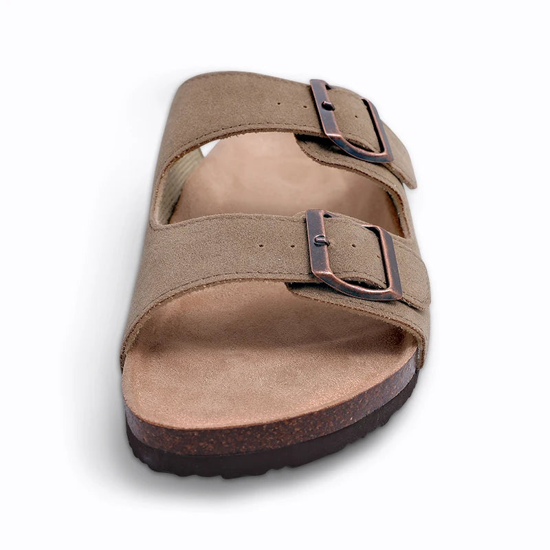 Litfun Women's Cork Footbed Sandals Classic Flat Sandals Fashion Thick Bottom Double Buckle Slides Beach Sandals With Adjustable