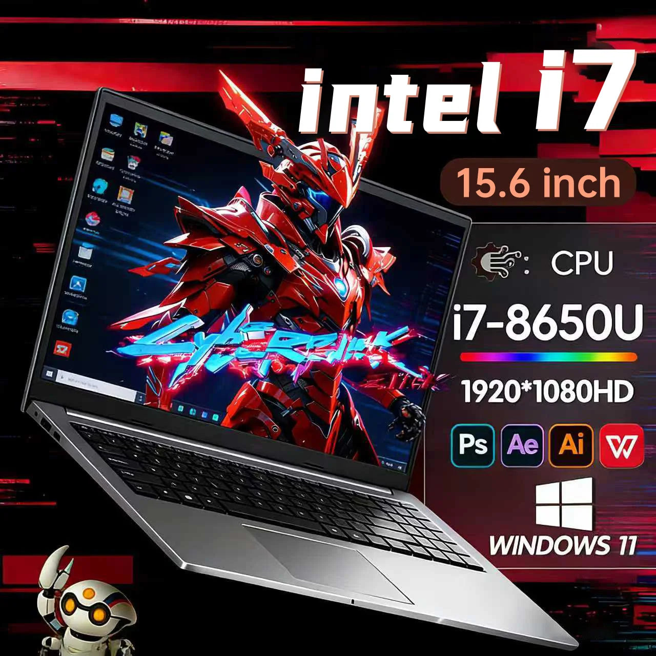 2026 New Core i7 8650U Windows 11 Pro Laptop 32GB RAM 2TB SSD for Gaming Office Studio High-Speed Notebook 5000mAh