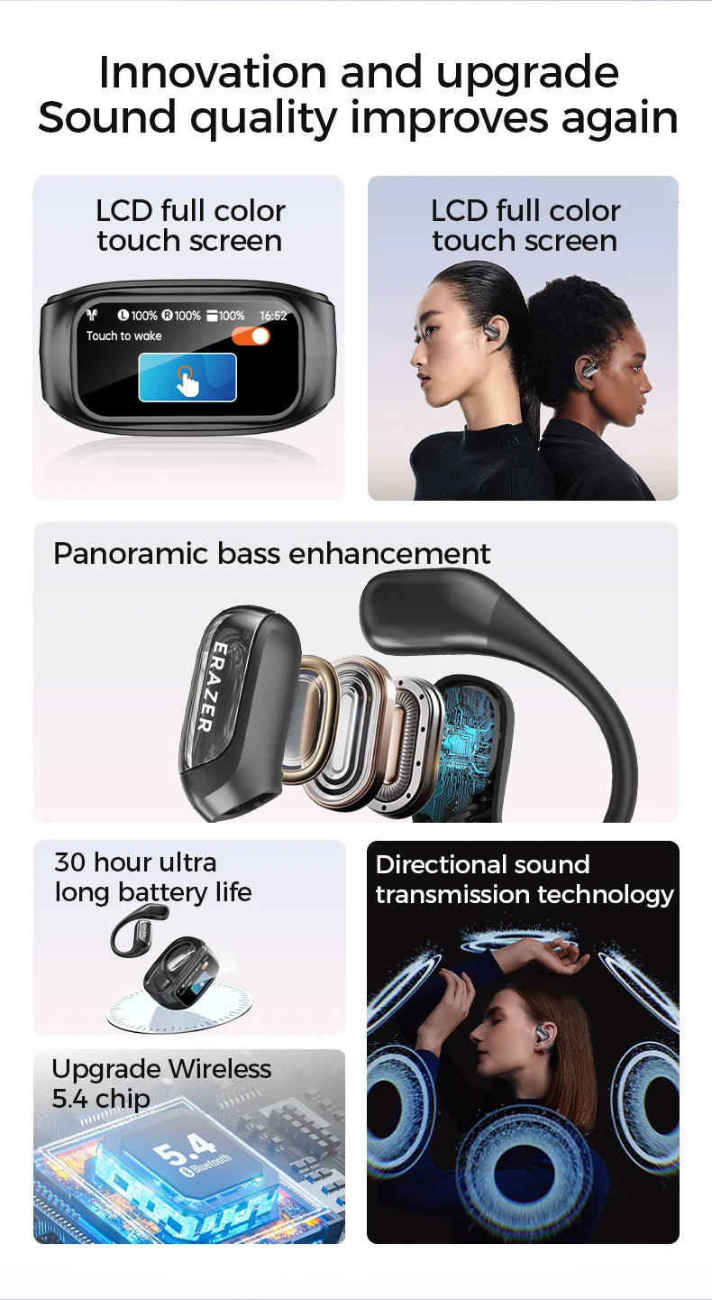 Bluetooth Headphones ERAZER XF35 Full HD Display Wireless Earphones Translation Earbuds Clear Sound Quality 400mAh Charging Case