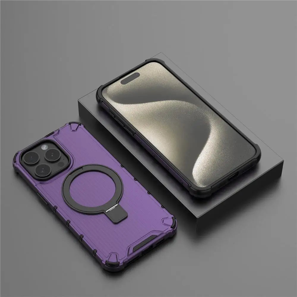 For Magsafe iPhone 17 Air 16 15 14 Plus 13 Pro Max Corrugated Magnetic Metal Bracket Transparent Phone Case Protective Cover