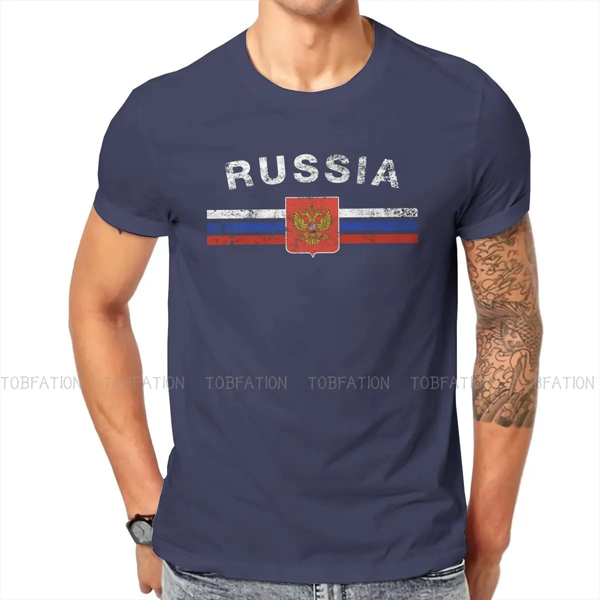 Russian Emblem Russia Flag T Shirt Classic Graphic High Quality Tshirt Loose Crewneck Short Sleeve