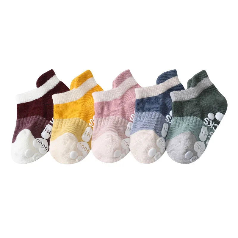 Kids Non-Slip Cotton Socks – 5 Pairs Breathable Cute Casual Socks for Girls & Boys