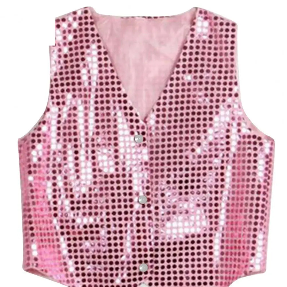 Children Shining Sequins Vest Boys Girls Christmas Stage Performance Costumes Kids Hip-hop Jazz Stage Dance Vest Waistcoat