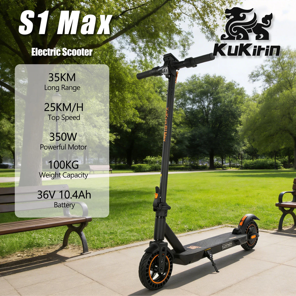 KuKirin S1 Max Adult Electric Scooter 350W Motor All-Terrain Escooter 36V10.4AH Battery 8 Inch Tire Foldable E-Scoote