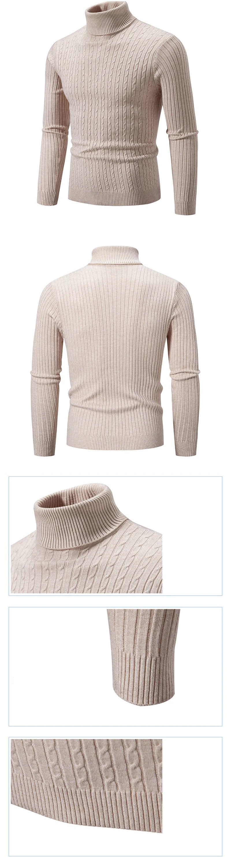 AutumnTurtleneck Knitted Sweater Outdoor Solid Color Pullover Streetwear Winter Warm Lightweight Basic twist sweaters men