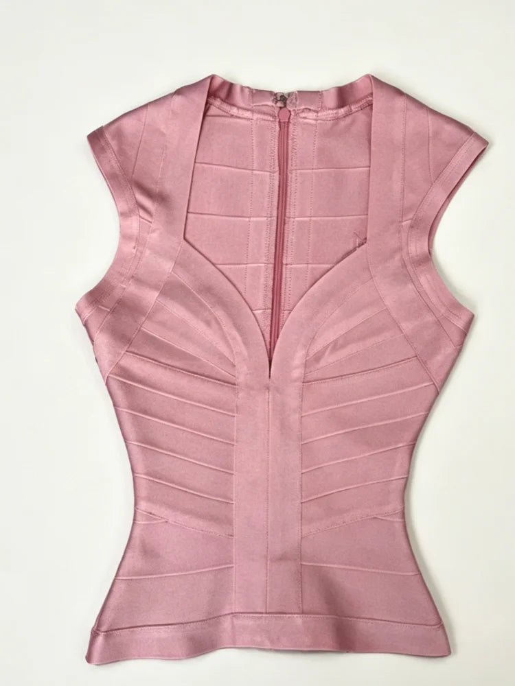Women's Bandage Slim Waist Tight Tank Top Deep V Neck Solid Vest Spring Summer Elastic Tees 2026 New Lady Casual Party Tops