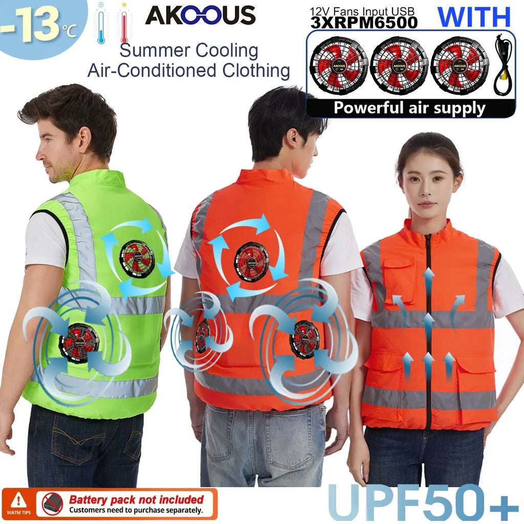 AKOOUS 6500 RPM 12V/5V USB 3-Fans Cooling Vest Air Conditioned Clothes Men Women Outdoor Work Fishing Body Cooling Jacket