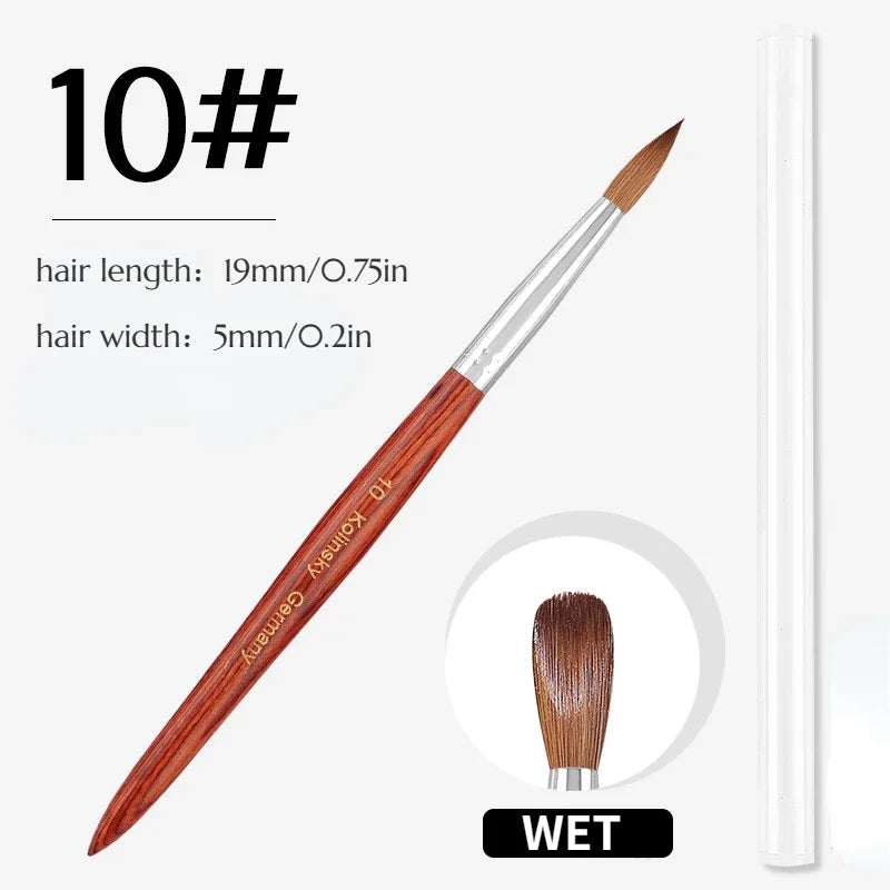 100% Prue Kolinsky Acrylic Nail Brush Oval Round Head Red Wood Handle Professional Salon Quality for Acrylic Powder Size 8-20#