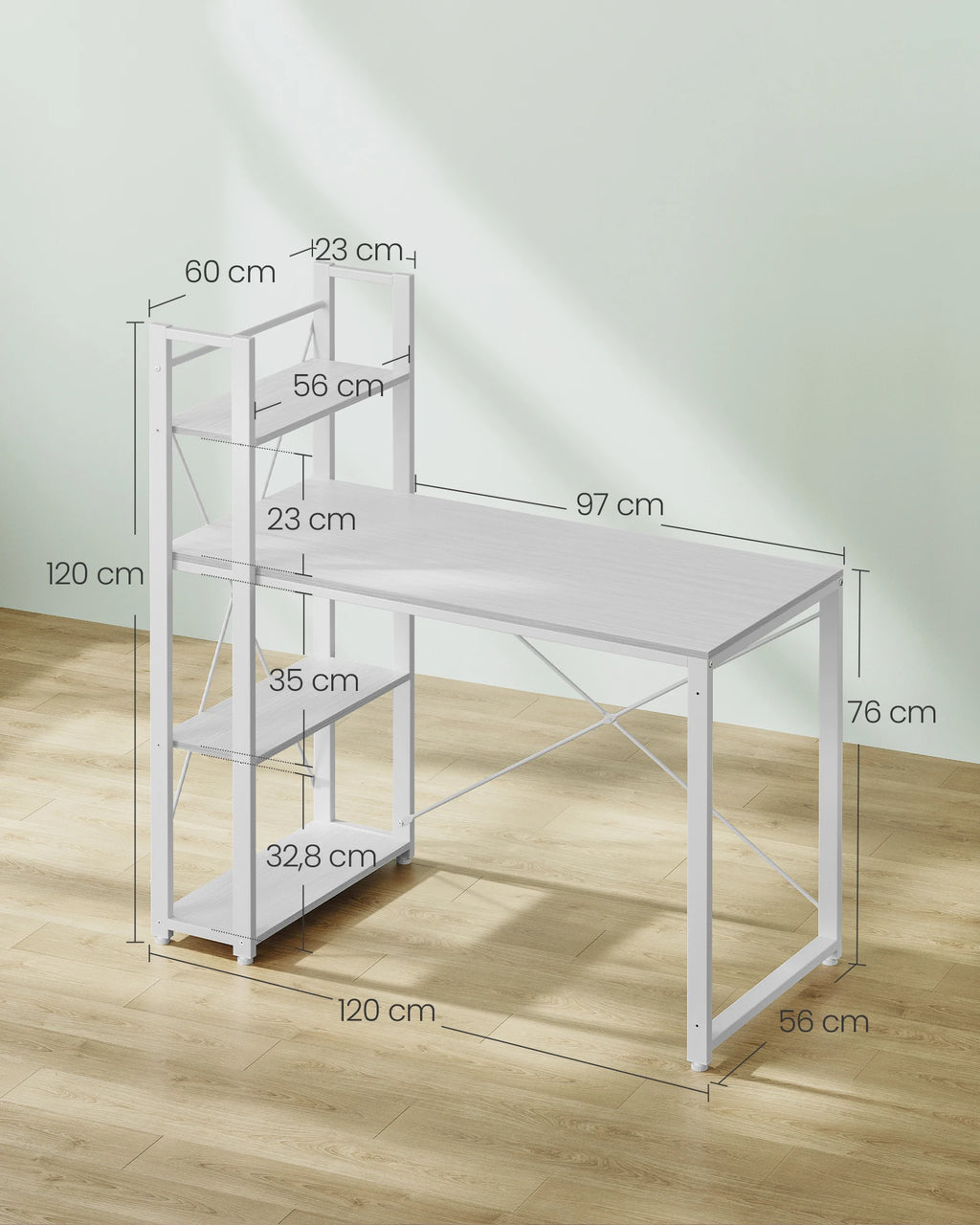 VASAGLE Computer table Desk, 120/137.2 cm, with shelves on the right or left